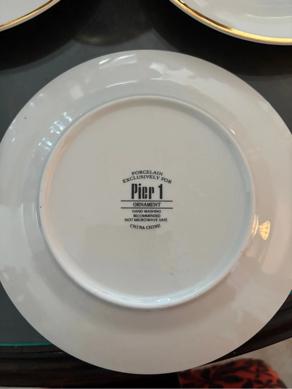 4 Pier 1 White & Gold Holiday Ornament Appetizer/Salad/dessert Plate